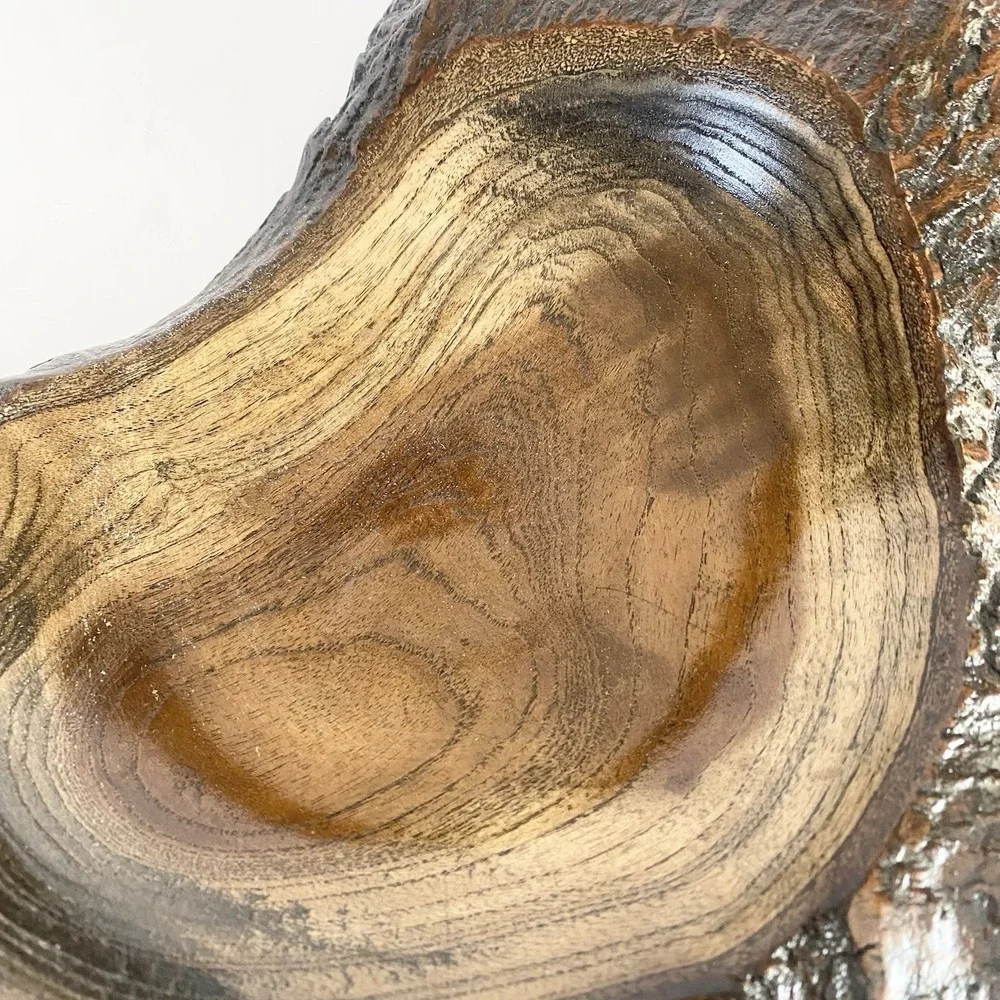 Hand Turned Wooden Bowl Artisan Handmade Live Edge Wood‎ Plant Tray Rustic Art